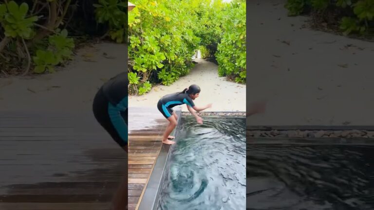 This Pool Jump Did NOT Go as Planned! 😆 #kunjoozymedia #shorts #maldives